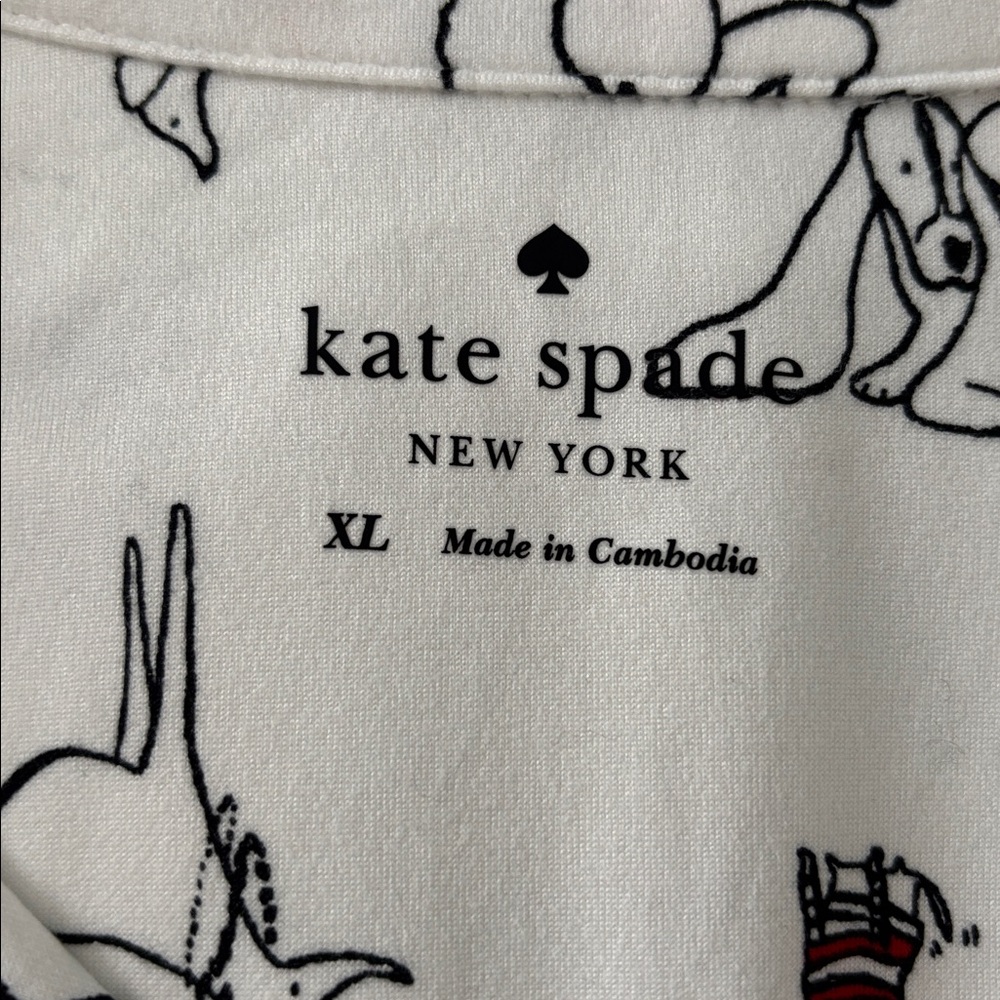 NWT Kate Spade Dog Print Long Sleeve Pajamas Cream, Black and Red Size XL Preppy - Picture 11 of 14